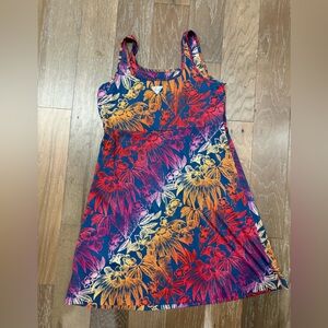 Columbia Navy Blue Floral Mini Dress with Red, Pink & Orange Accents